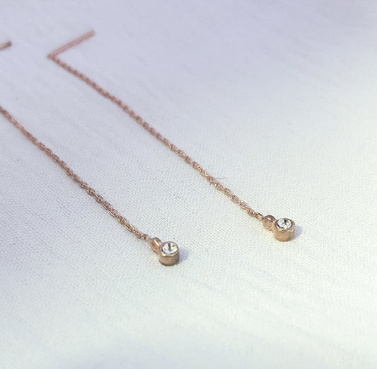 Rose-Gold Plated Diamanté Thread Sterling Silver Stud Earrings