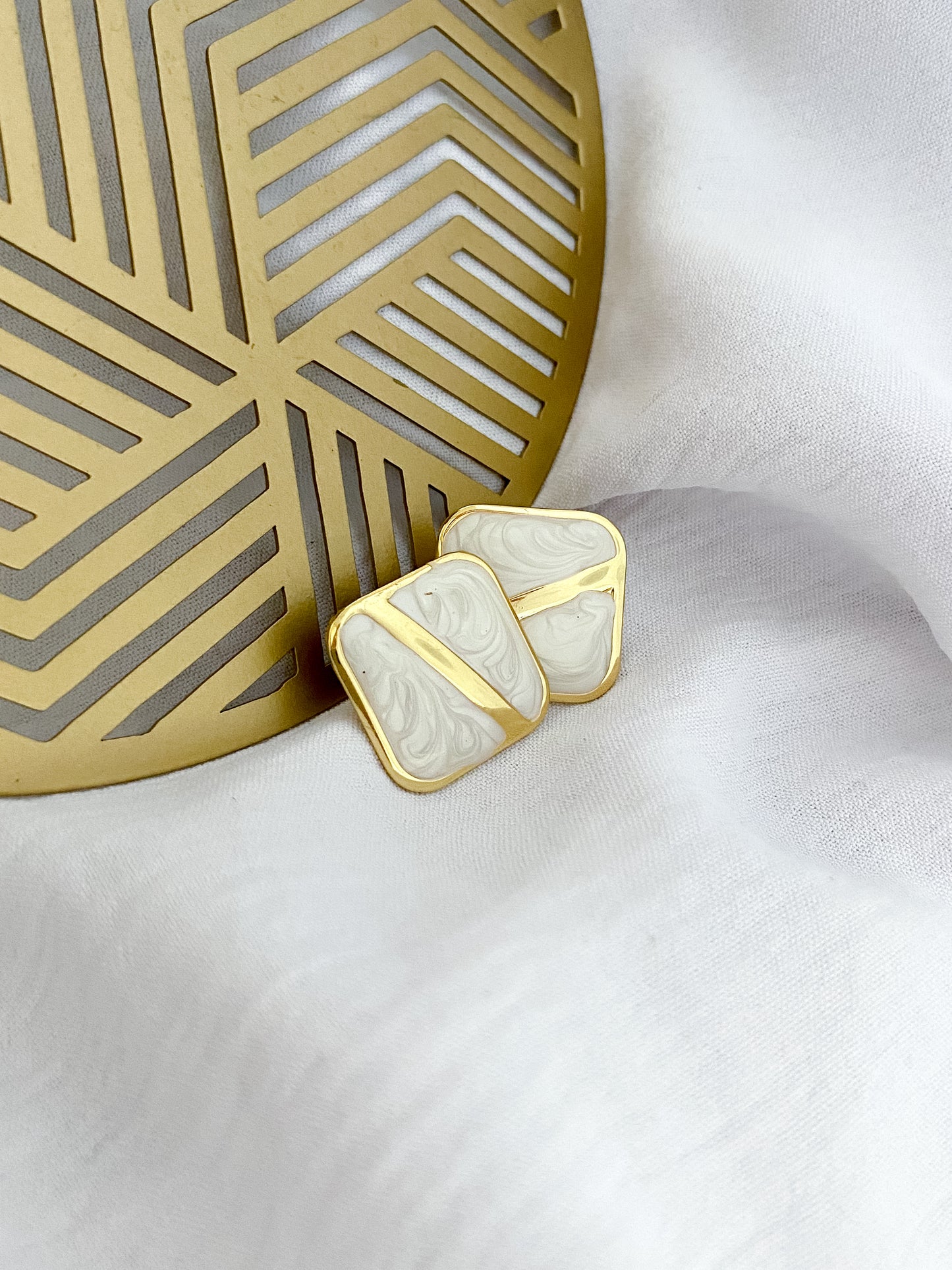 Large Block Earrings - White & Gold