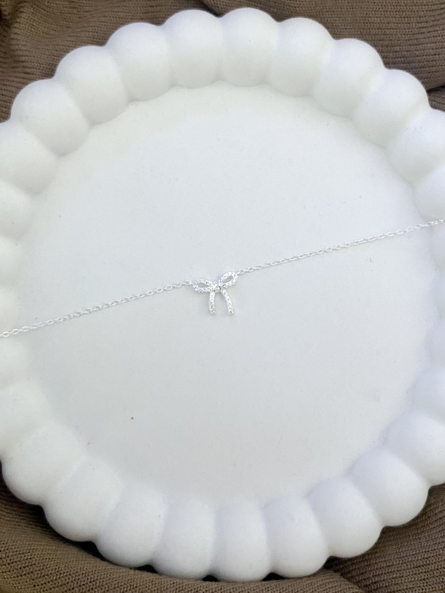 Dainty Cubic Zirconia & Sterling Silver Bow Bracelet