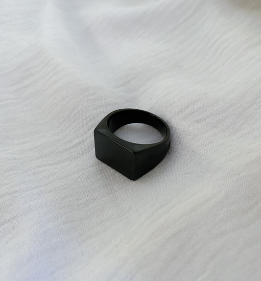 Black Blocked Signet Ring (Tungsten Steel)