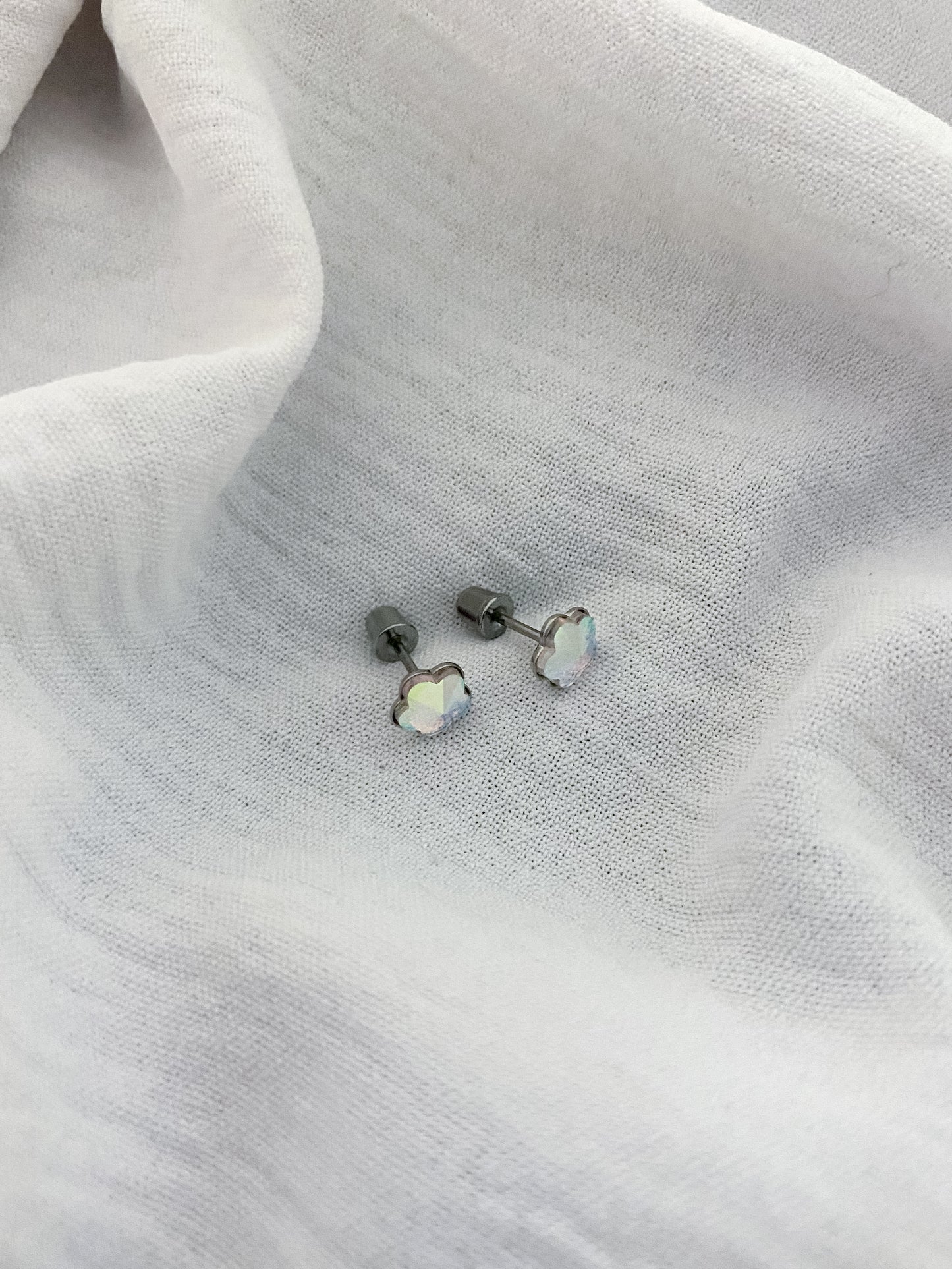 Holographic Diamanté Floral Twist-Back Earrings - Silver