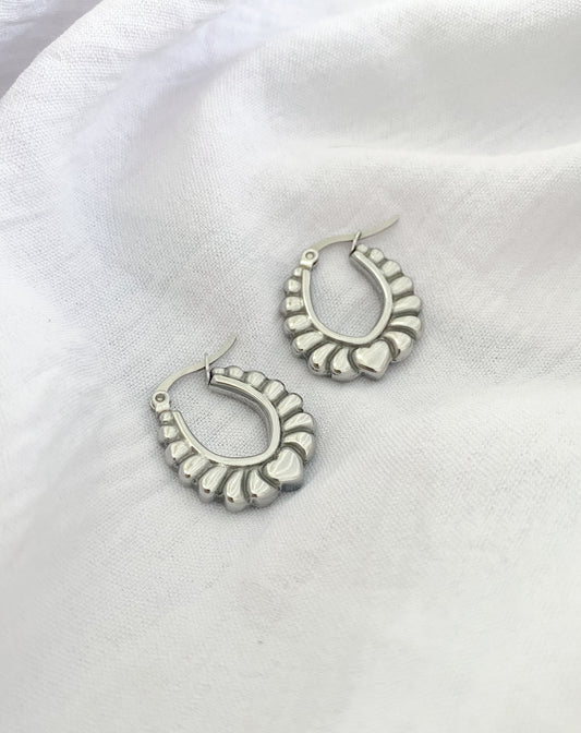 Large Heart Wing Hinge Hoop Earrings - Silver