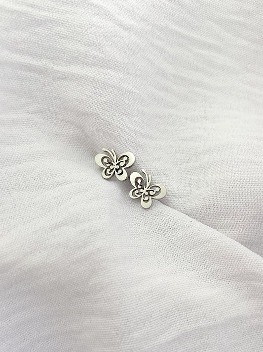 Swirly Butterfly Earring Studs - Silver