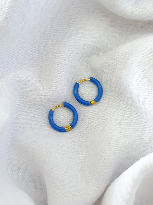 Blue Coated Sleeper Earrings - Gold