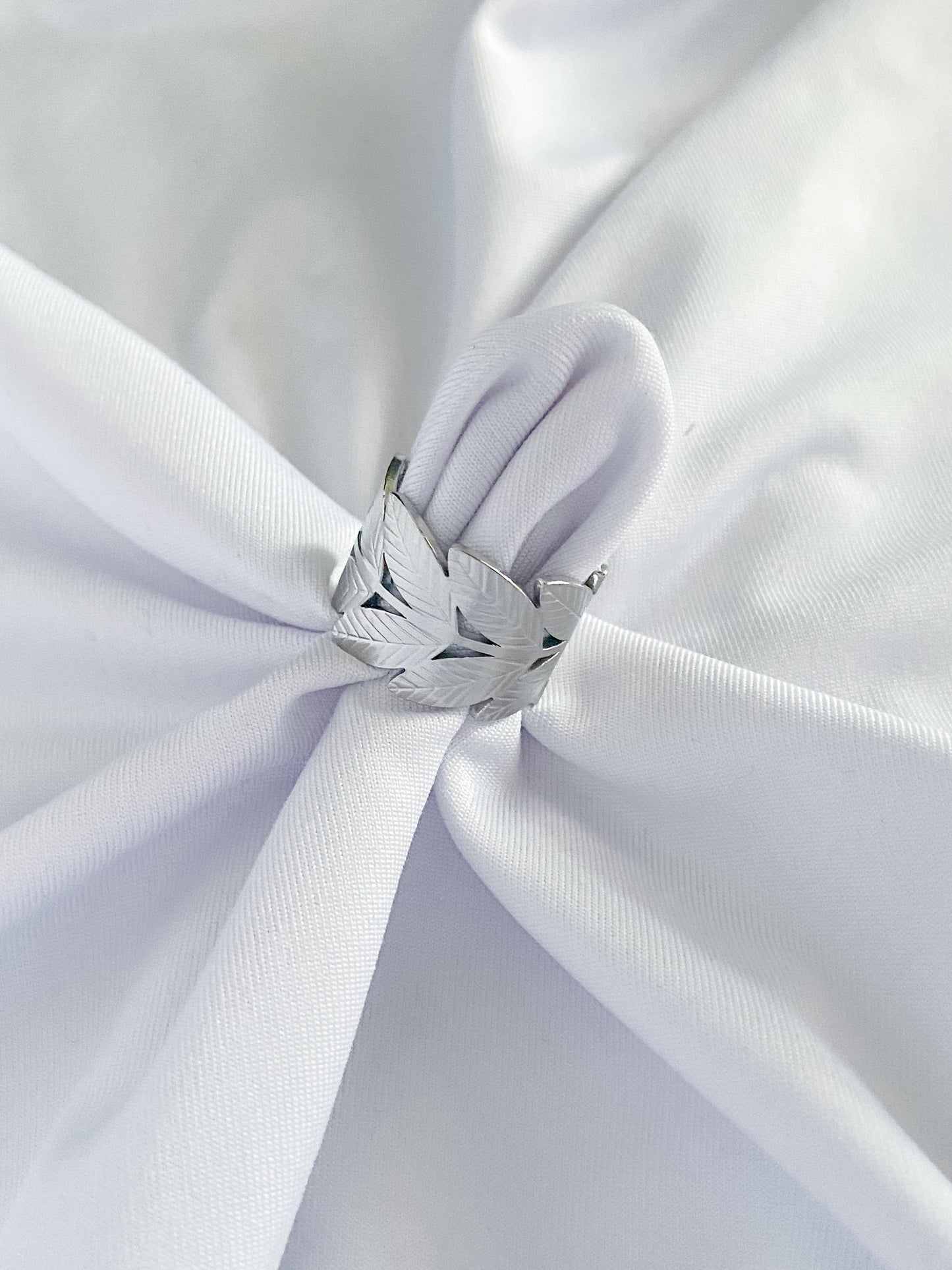 Large Adjustable Glossy Leaf Cuff Ring - Silver