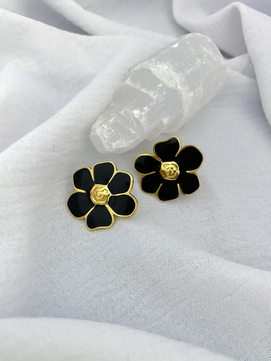 Large Spring Earrings - Black & Gold