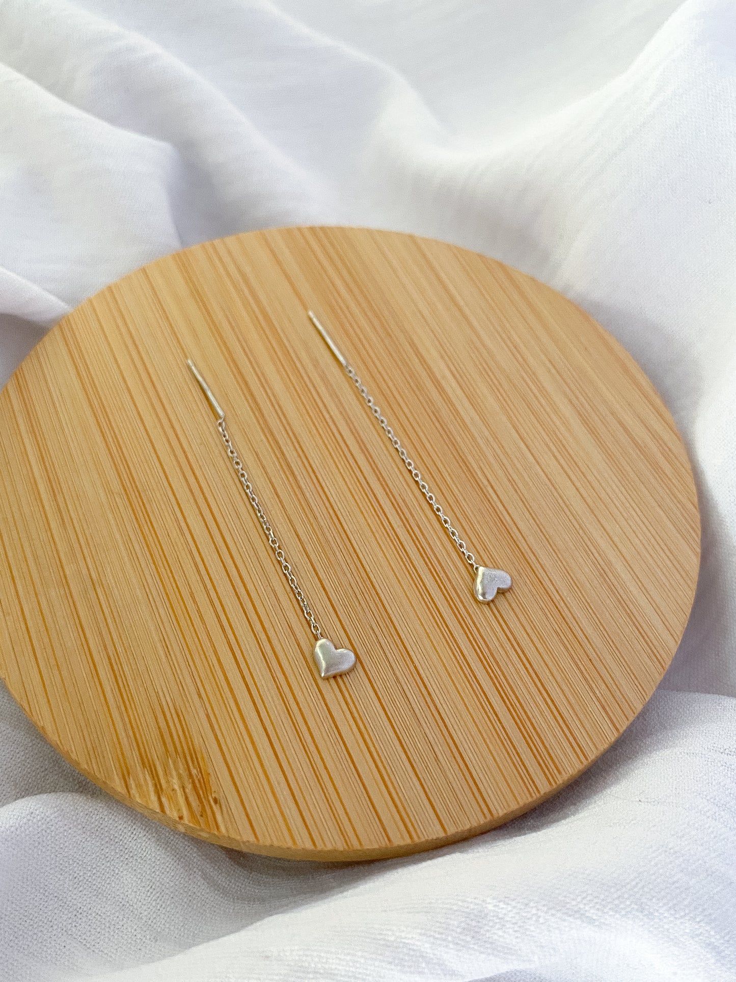 Sterling Silver Heart Thread Earrings