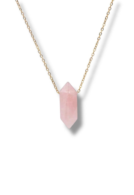 Pink Gem Pendant Necklace - Gold