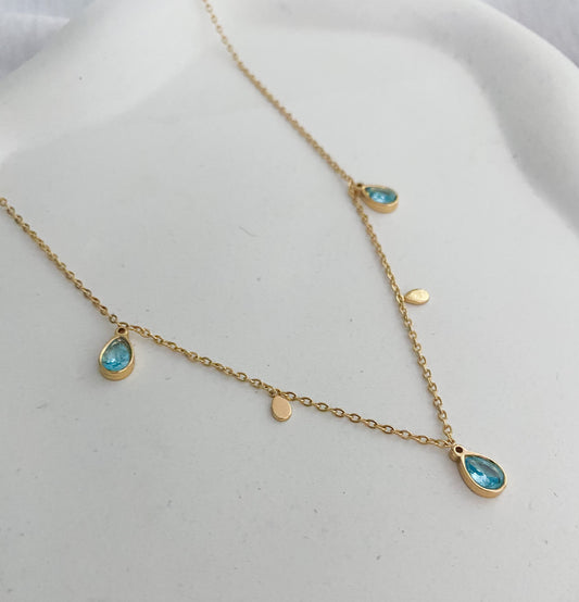Blue Droplet Pattern Necklace - Gold