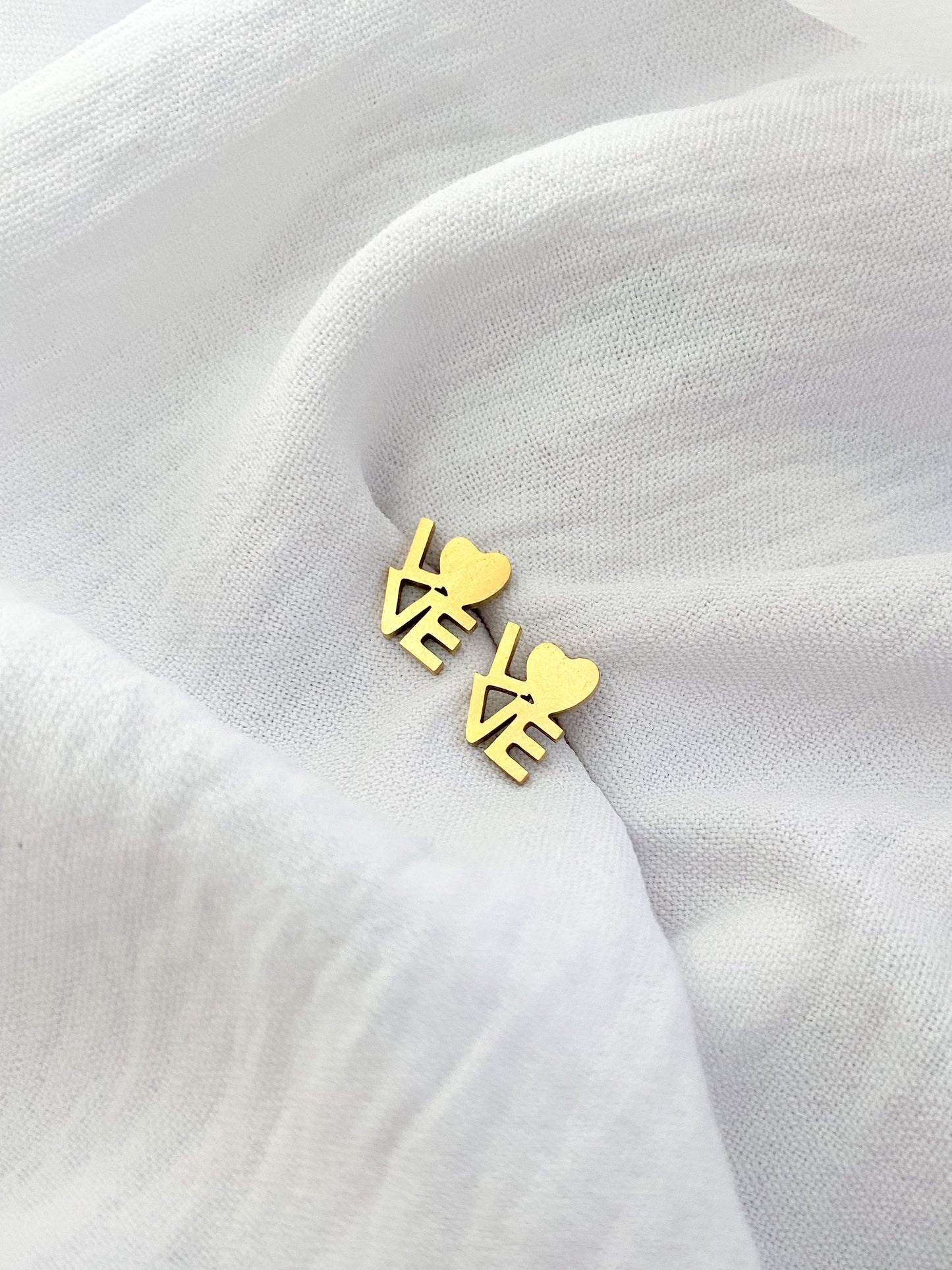 Love Heart Earring Studs - Gold