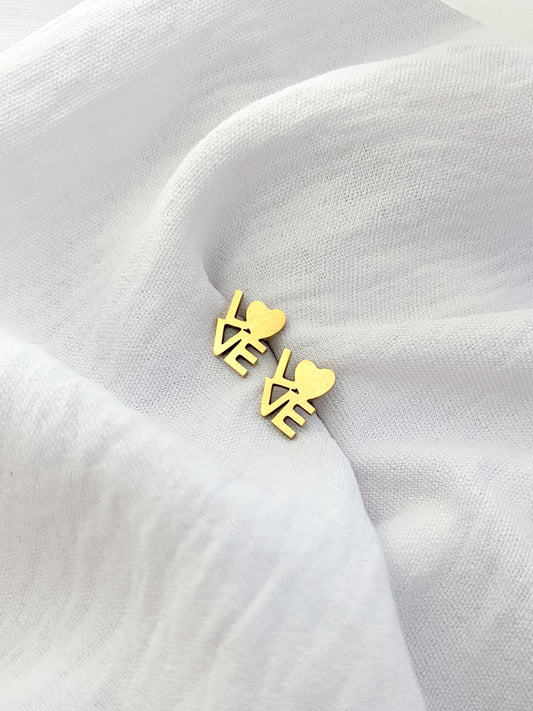 Love Heart Earring Studs - Gold