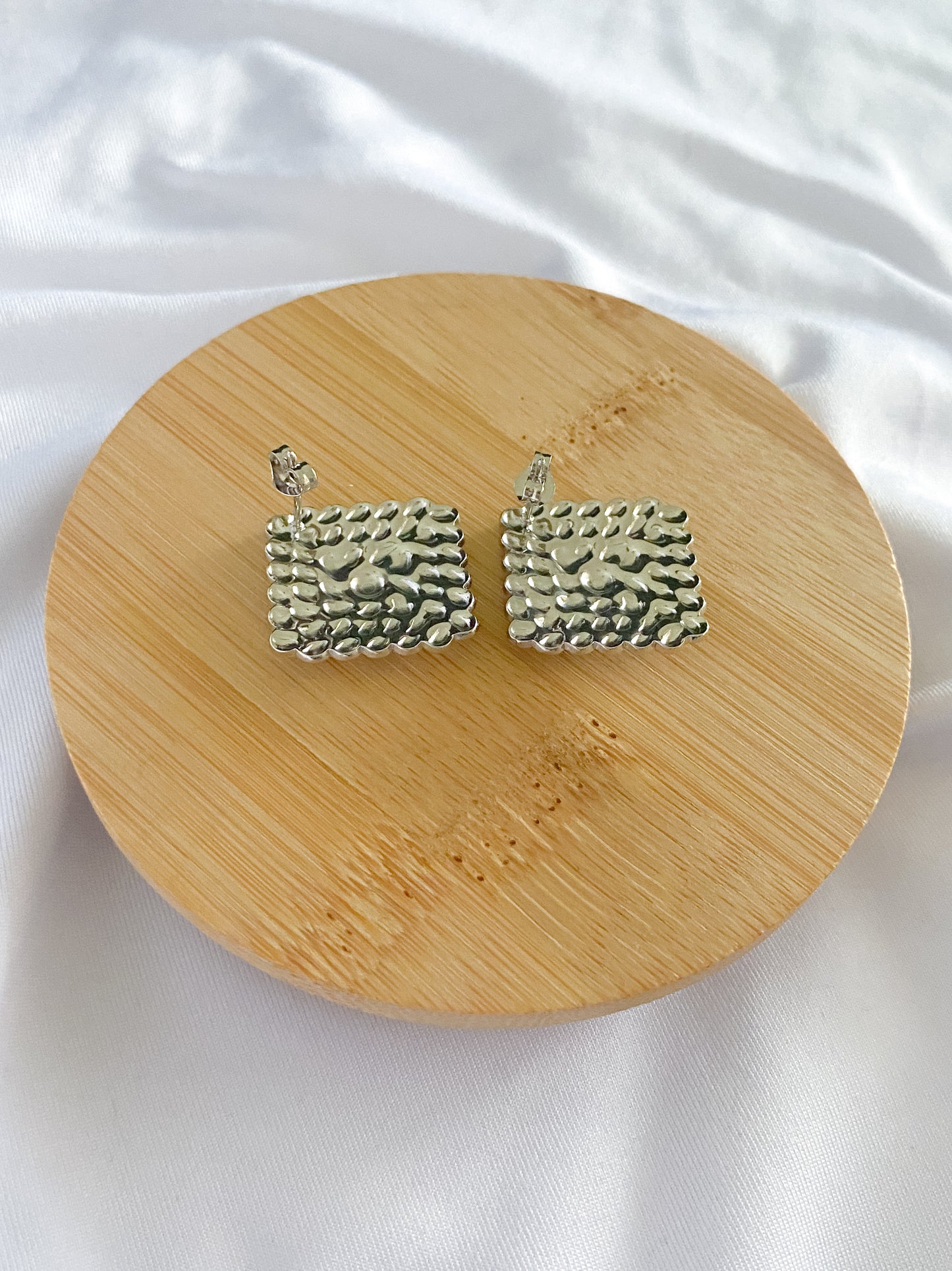 Large Bobbed Block Earrings - Silver