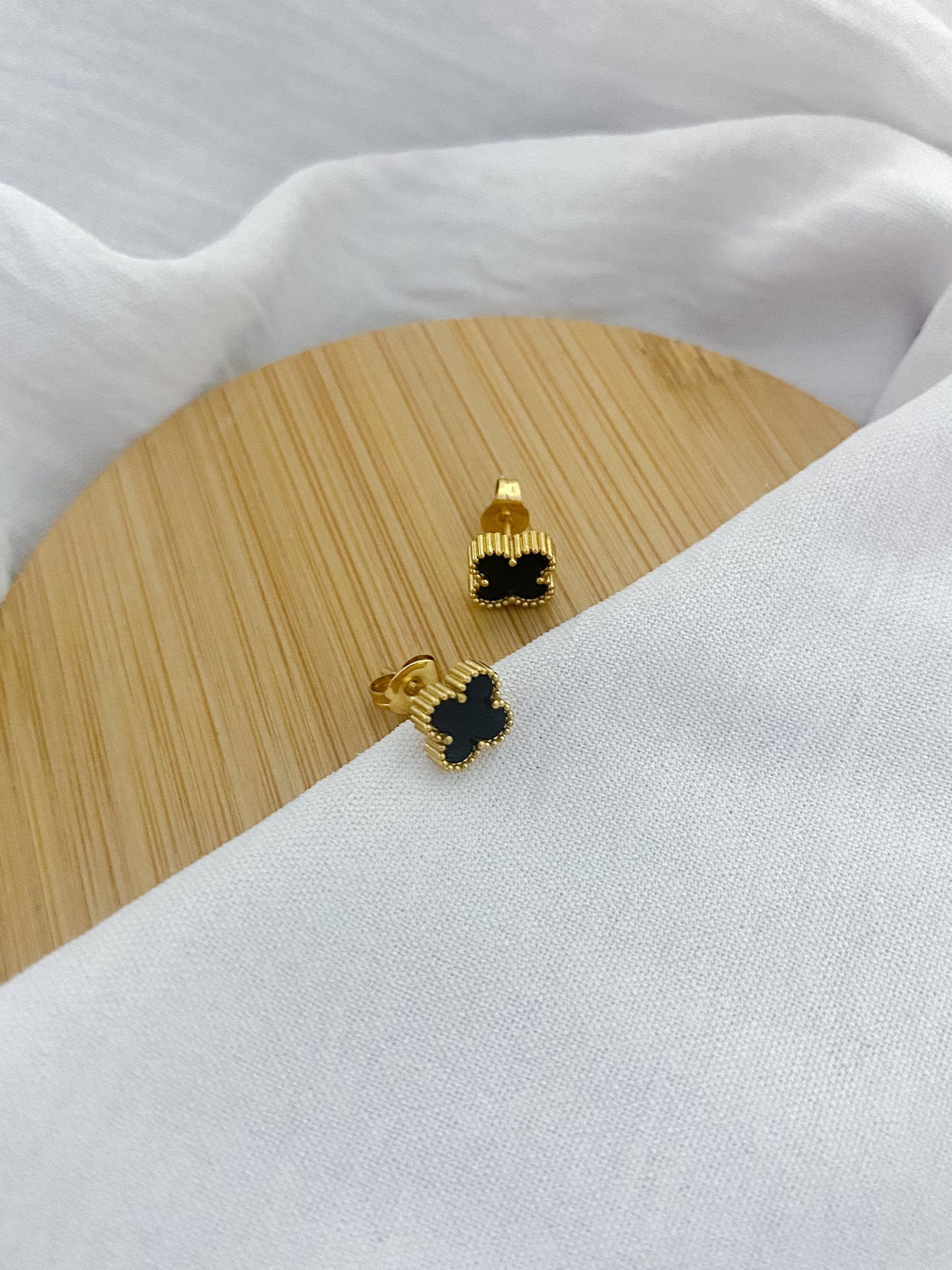 Black Clover Stud Earrings - Gold