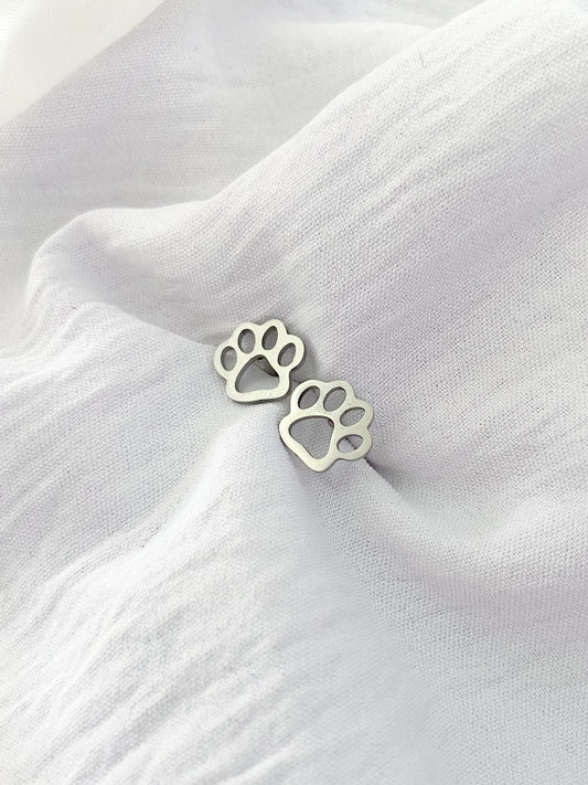 Open Paw Earring Studs - Silver
