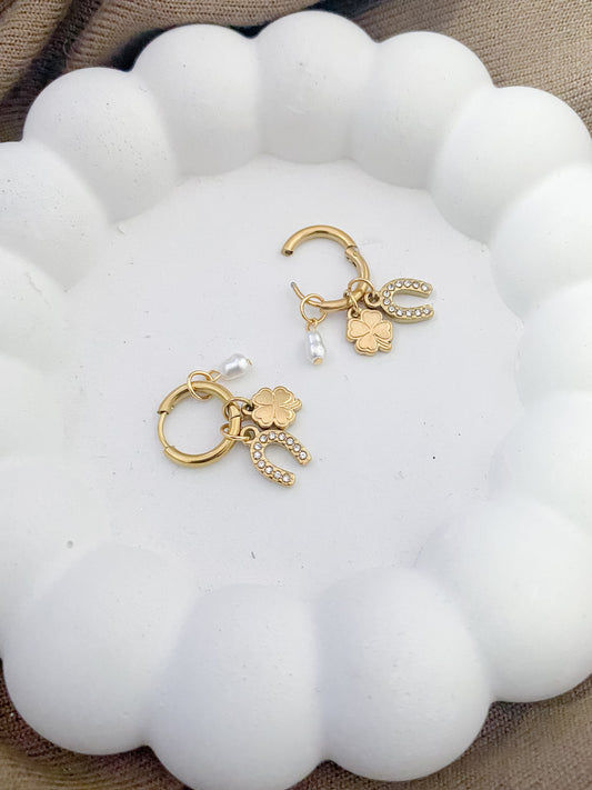 Horseshoe Charm Hoop Earrings - Gold Plated (Removable Charms)