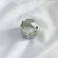 Large Adjustable Glossy Leaf Cuff Ring - Silver