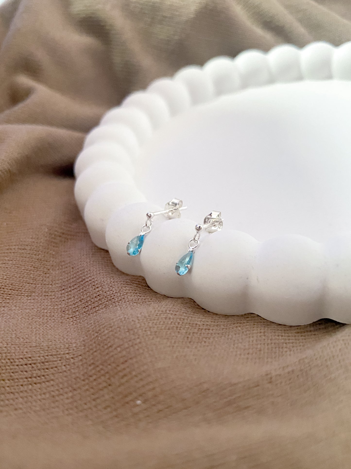 Dainty Dangling Baby Blue Cubic Zirconia Sterling Silver Stud Earrings