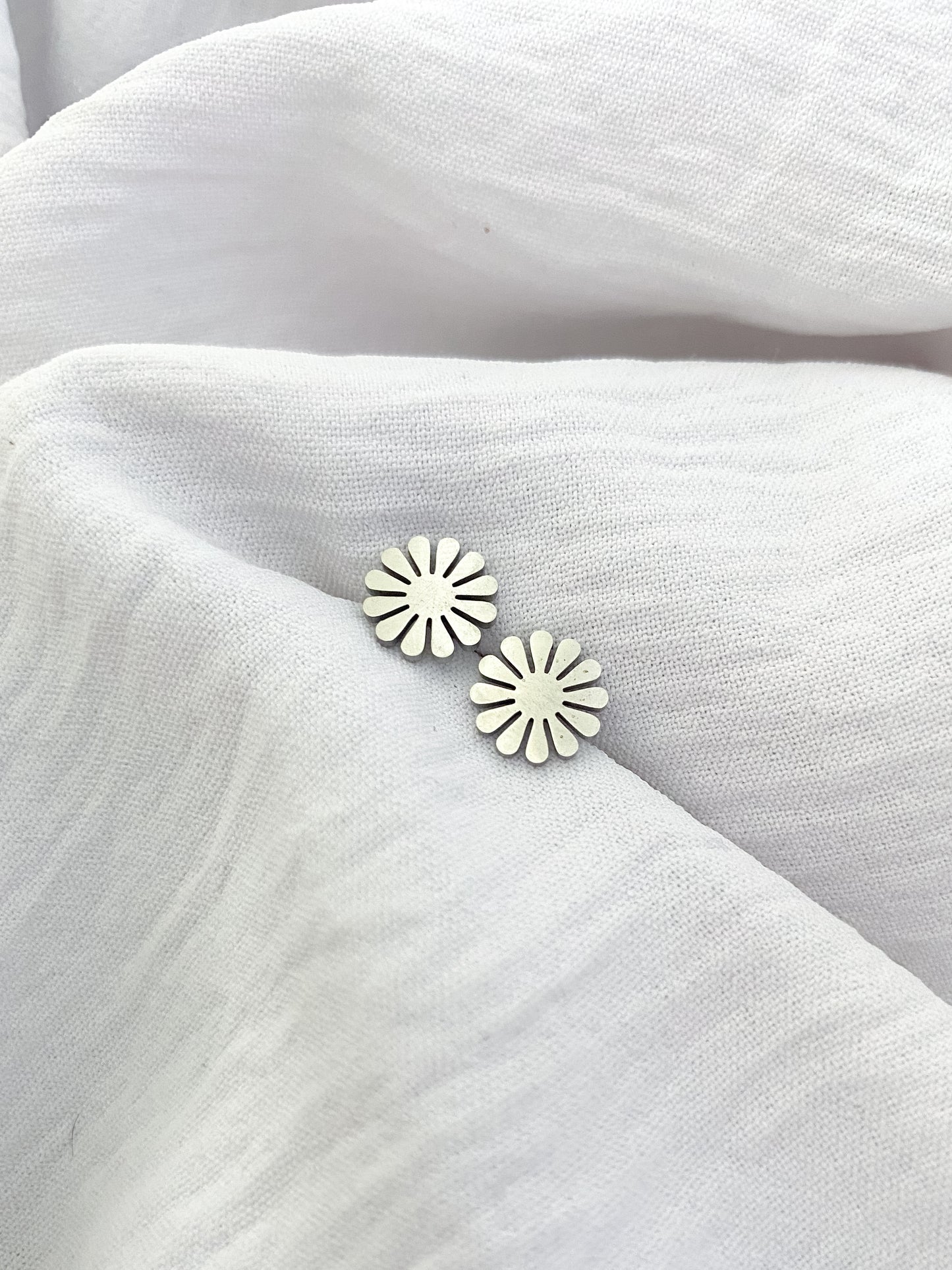 Solid Floral Earring Studs - Silver