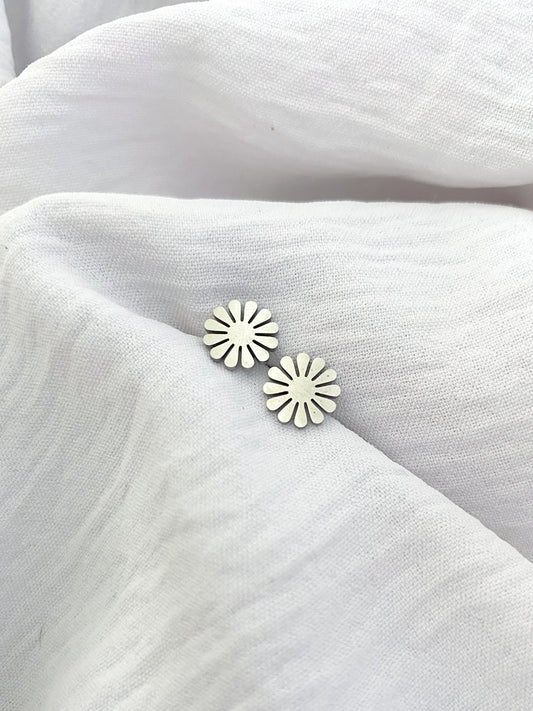 Solid Floral Earring Studs - Silver