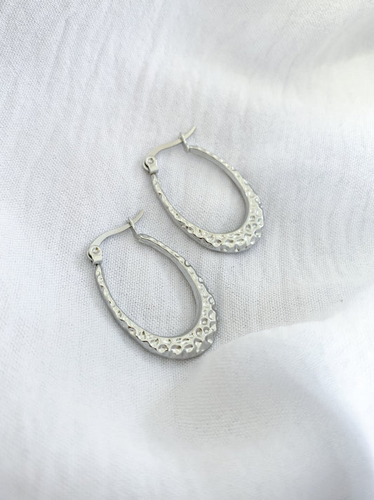 Large Hammered Hinge Hoop Earrings - Silver