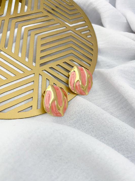Large Rippled Earrings - Pink & Gold
