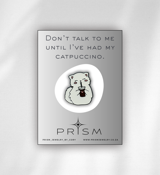 Coffee Drinking Cat Pin