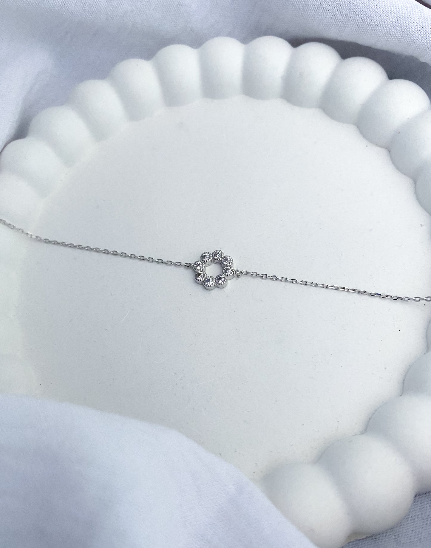 Cubic Zirconia Ring Design Sterling Silver Bracelet (18cm)