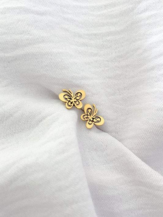 Swirly Butterfly Earring Studs - Gold