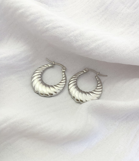 Large Croissant Hoop Earrings - Silver