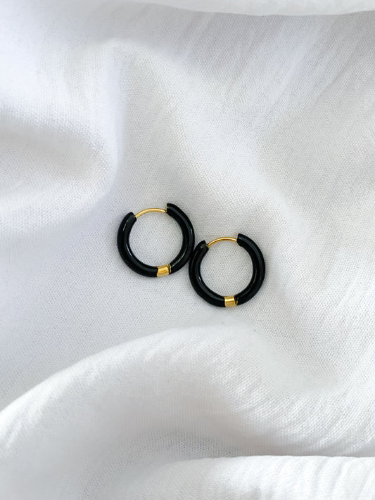 Black Coated Sleeper Earrings - Gold