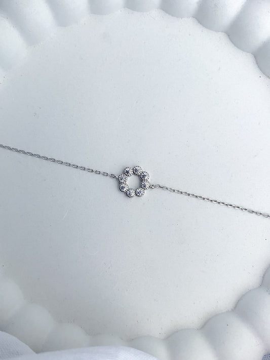 Cubic Zirconia Ring Design Sterling Silver Bracelet (18cm)