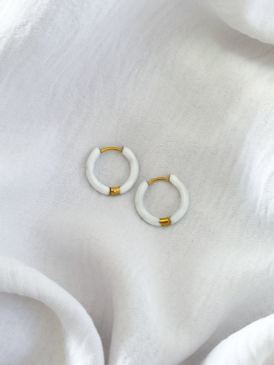 White Coated Sleeper Earrings - Gold