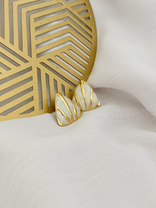 Large Triangle Earrings - White & Gold