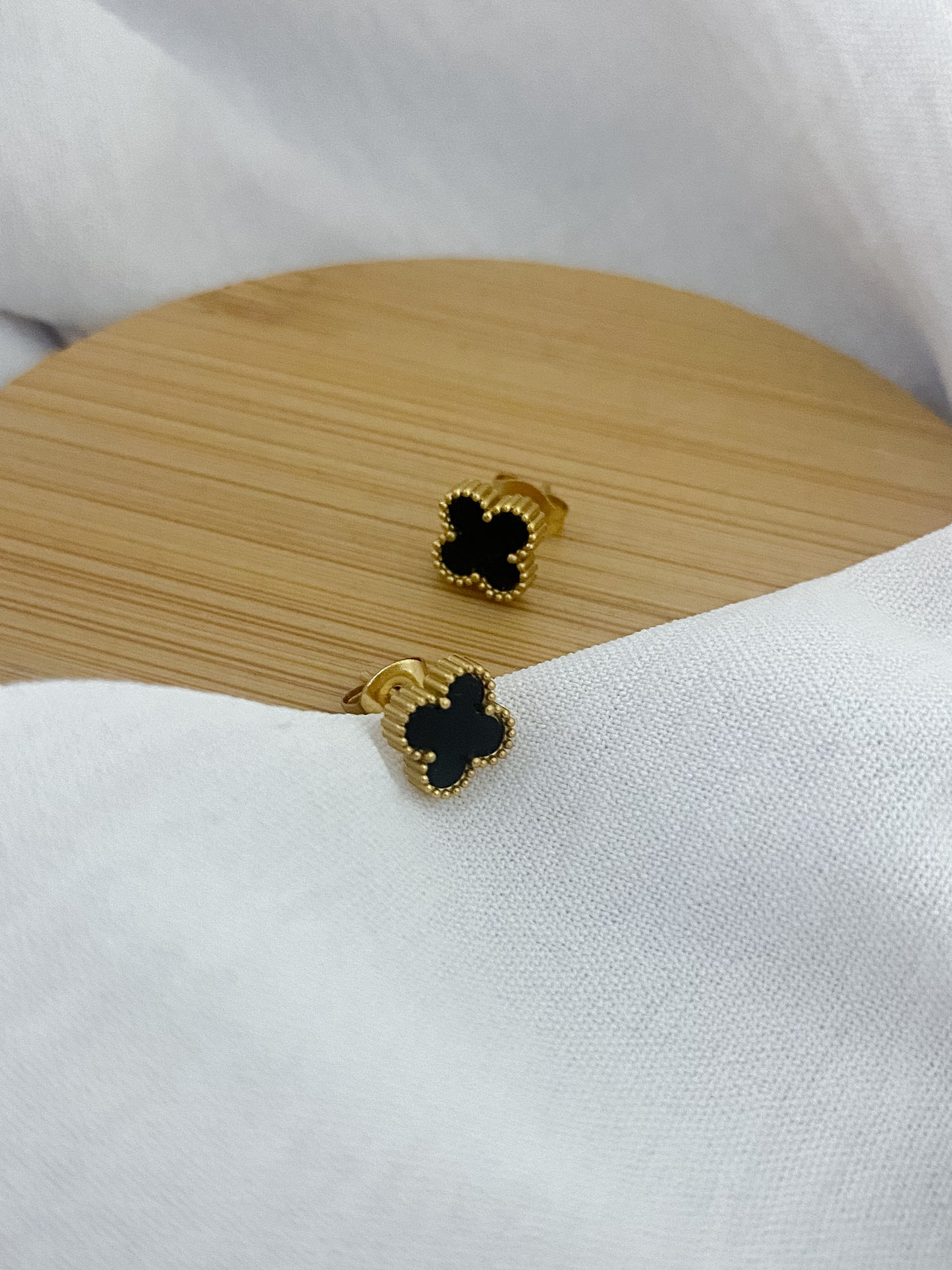 Black Clover Stud Earrings - Gold