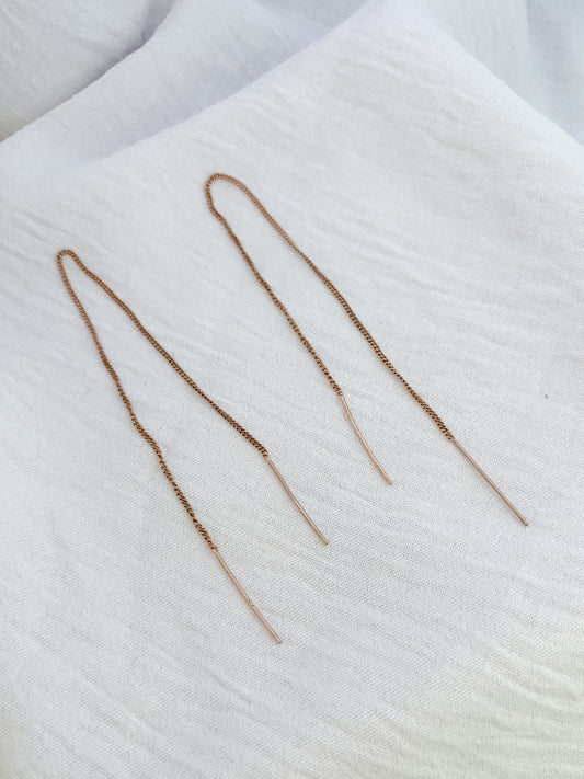 Rose-Gold Plated Double Thread Sterling Silver Stud Earrings