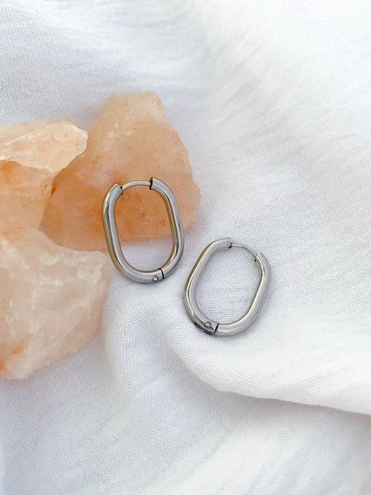 Shaped Oval Hoop Earrings - Silver