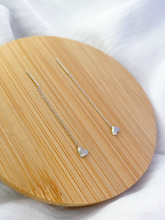 Sterling Silver Heart Thread Earrings