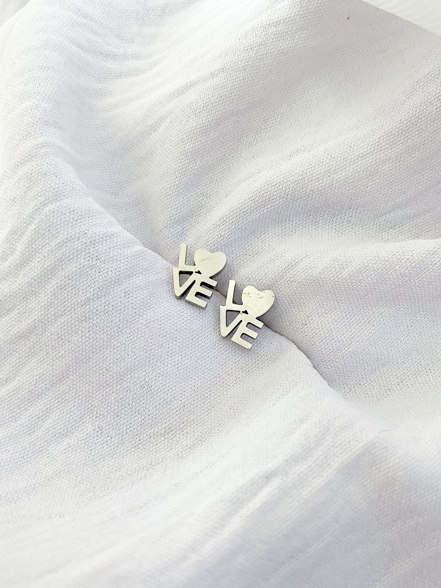 Love Heart Earring Studs - Silver