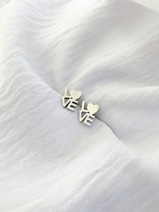 Love Heart Earring Studs - Silver