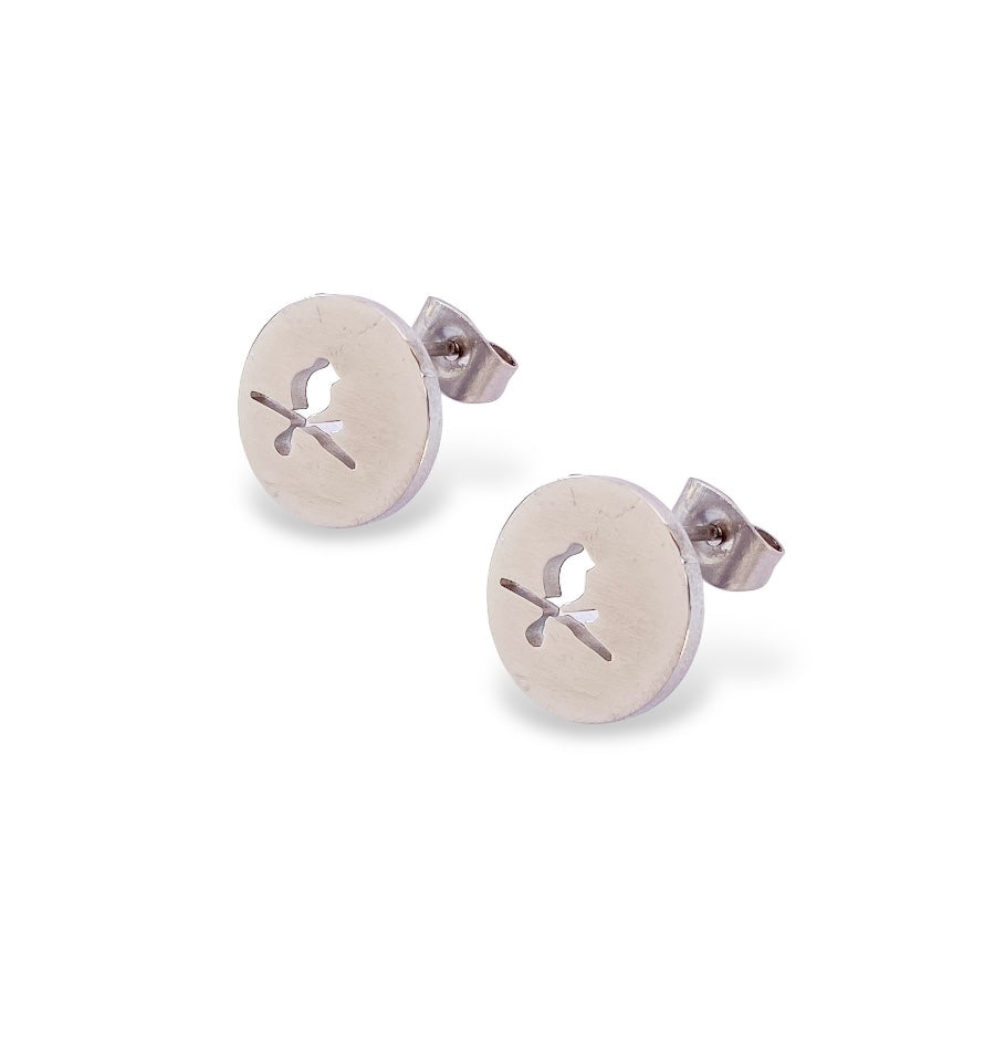 Bird Cutout Earring Studs - Silver
