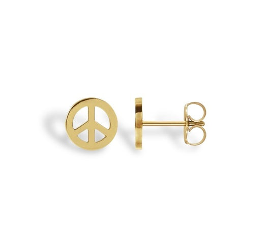 Peace Sign Stud Earrings - Gold