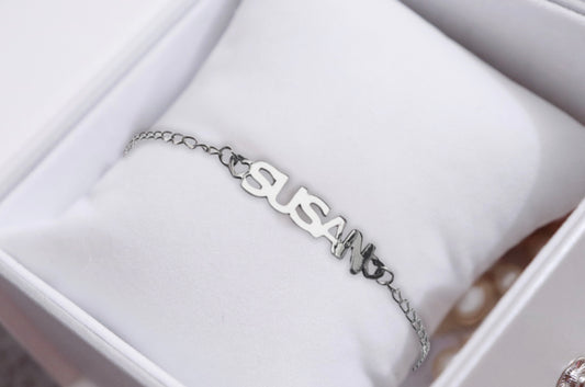 Custom Block Name Bracelet - Silver