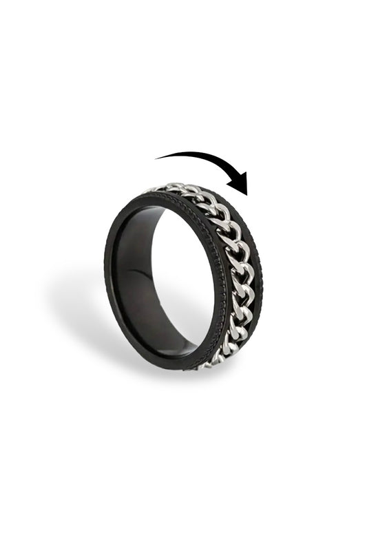 Chain Fidget Ring: Silver-on-Black