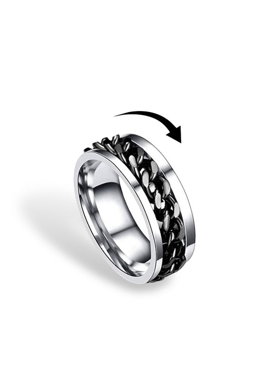 Chain Fidget Ring: Black-on-Silver