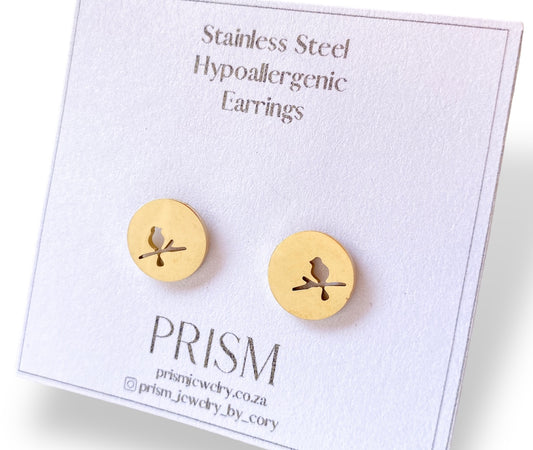 Bird Cutout Earring Studs - Gold