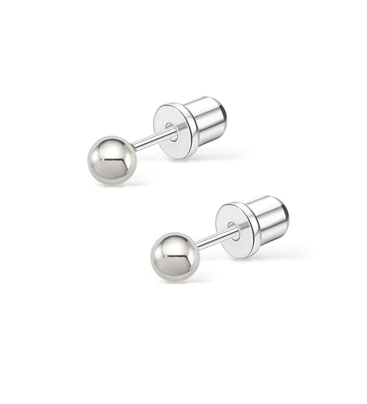 Plain Ball Twist-Back Earrings - Silver