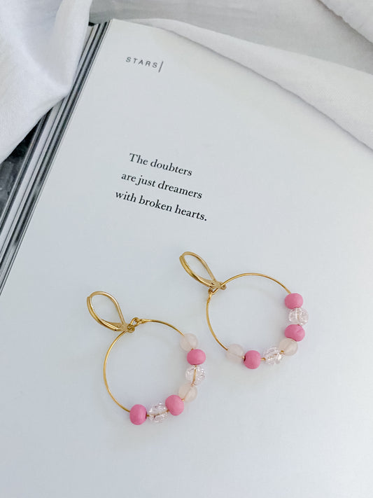 Girly Pop Bead Hoop Earrings - Gold