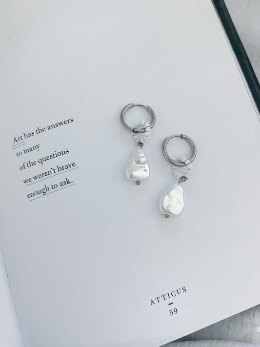 Marina Bead Hoop Earrings - Silver