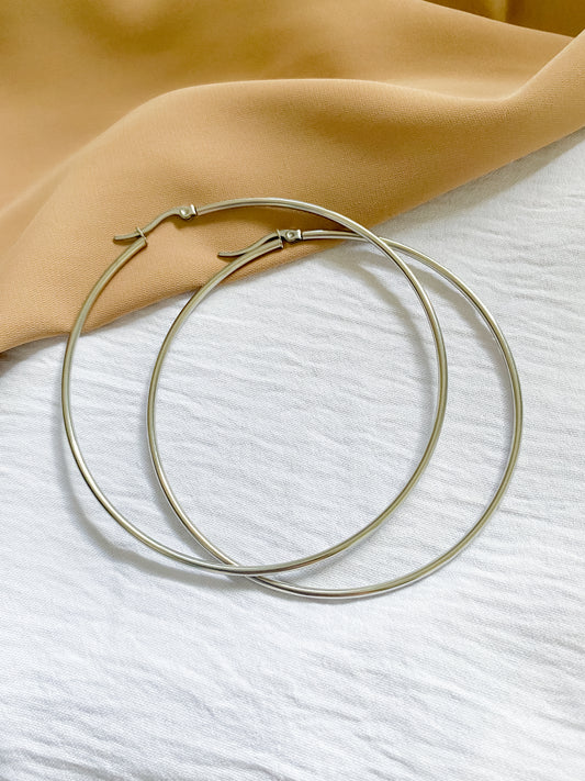 XL Plain Hoop Earrings (75mm) - Silver
