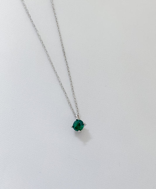 Emerald-Look Charm Sterling Silver Necklace